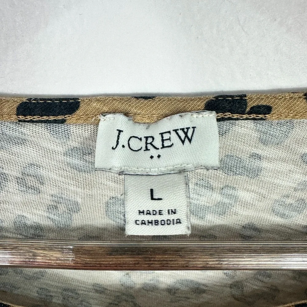 J.Crew Cheetah Animal Print Top Womens Large Brown Short‎ Sleeve Mob Wife Indie